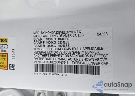 2023 Acura Integra A-Spec from USA, damaged, VIN 19UDE4H32PA027649